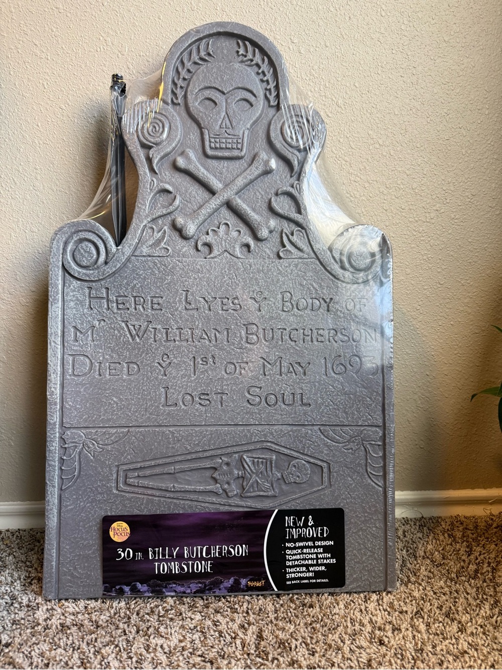 Disney Spirit Hocus Pocus 30" Billy Butcherson Tombstone Blow Mold Prop NEW